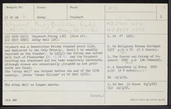Urquhart Priory, NJ26SE 6, Ordnance Survey index card, page number 1, Recto