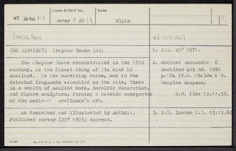 Elgin, North College Street, Elgin Cathedral, Chapter House, NJ26SW 1.3, Ordnance Survey index card, Recto