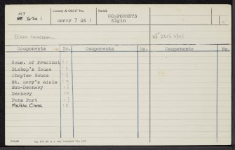 Elgin, North College Street, Elgin Cathedral And Burial Ground, NJ26SW 1, Ordnance Survey index card, Recto