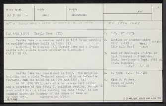 Castle Newe, NJ31SE 14, Ordnance Survey index card, Recto