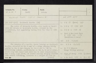Gauldwell Castle, NJ34NW 1, Ordnance Survey index card, page number 1, Recto