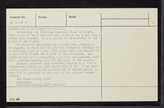 Gauldwell Castle, NJ34NW 1, Ordnance Survey index card, page number 2, Verso