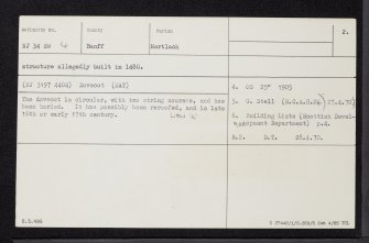 Kininvie House, NJ34SW 4, Ordnance Survey index card, page number 2, Verso