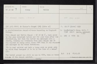 Chapelford, St Ninian's Chapel And Burial Ground, NJ36SE 7, Ordnance Survey index card, page number 1, Recto