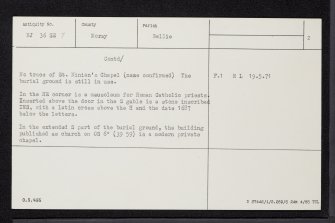 Chapelford, St Ninian's Chapel And Burial Ground, NJ36SE 7, Ordnance Survey index card, page number 2, Verso