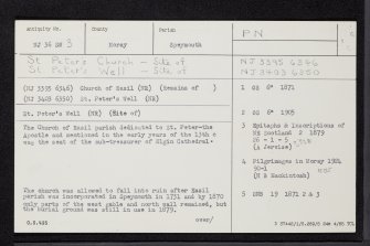 Essil, St Peter's Church And Well, NJ36SW 3, Ordnance Survey index card, page number 1, Recto