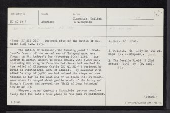 Battle Of Culblean, NJ40SW 1, Ordnance Survey index card, page number 1, Recto