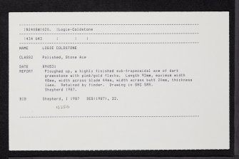 Logie Coldstone, NJ40SW 20, Ordnance Survey index card, Recto