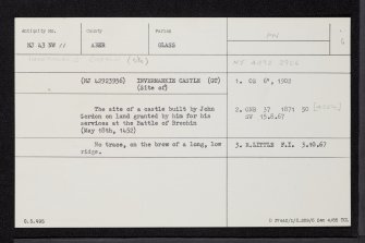 Invermarkie Castle, NJ43NW 11, Ordnance Survey index card, Recto