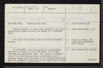 Tronach Castle, NJ46NE 5, Ordnance Survey index card, page number 1, Recto