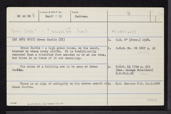 Portknockie, Green Castle, NJ46NE 8, Ordnance Survey index card, page number 1, Recto