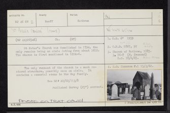 Rathven, St Peter's Church And Old Burial-Ground, NJ46NW 2, Ordnance Survey index card, Recto