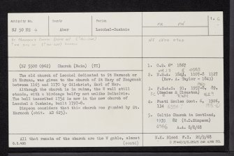 Kirkton Of Leochel, St Marnoch's Church And Churchyard, NJ50NE 4, Ordnance Survey index card, page number 1, Recto