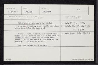 Macbeth's Well, NJ50SE 6, Ordnance Survey index card, Recto