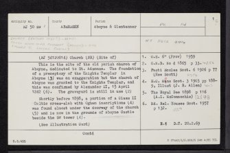 Aboyne, Old Parish Church And Burial-Ground, NJ50SW 1, Ordnance Survey index card, page number 1, Recto