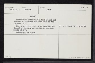 Coull Castle, NJ50SW 5, Ordnance Survey index card, page number 2, Verso