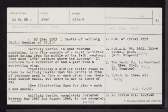 Balfluig Castle, NJ51NE 4, Ordnance Survey index card, page number 1, Recto