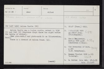 Asloun Castle, NJ51SW 1, Ordnance Survey index card, page number 1, Recto