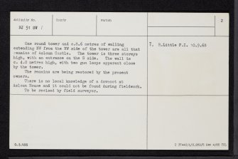 Asloun Castle, NJ51SW 1, Ordnance Survey index card, page number 2, Verso