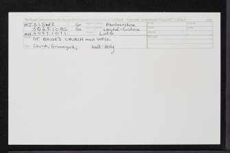 Kirkton Of Cushnie, St Bride's Church, Churchyard And Well, NJ51SW 2, Ordnance Survey index card, Recto