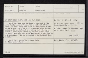 Leith Hall, NJ52NW 4, Ordnance Survey index card, Recto
