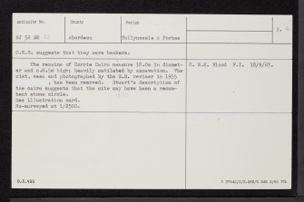 Corrie Cairn, NJ52SE 13, Ordnance Survey index card, page number 3, Recto