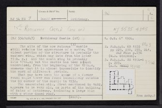 Rothiemay Castle, NJ54NE 7, Ordnance Survey index card, page number 1, Recto