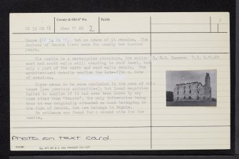 Conzie Castle, NJ54NE 13, Ordnance Survey index card, page number 2, Verso