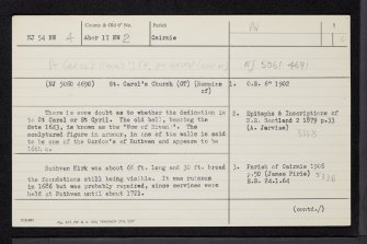 Ruthven, Old Parish Church And Burial-Ground, NJ54NW 4, Ordnance Survey index card, page number 1, Recto