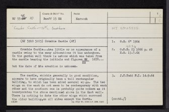 Crombie Castle, NJ55SE 10, Ordnance Survey index card, page number 1, Recto