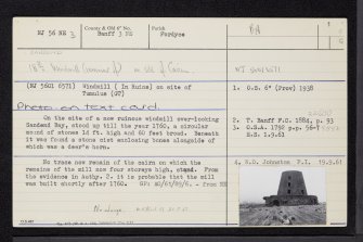 Sandend, Windmill, NJ56NE 3, Ordnance Survey index card, page number 1, Recto