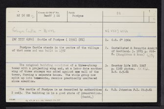 Fordyce Castle, NJ56SE 2, Ordnance Survey index card, page number 1, Recto