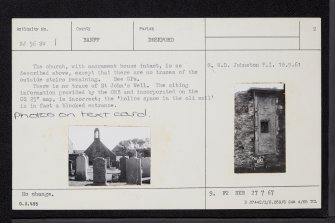 Deskford, Old Parish Church, Sacrament House And Burial Ground, NJ56SW 1, Ordnance Survey index card, page number 2, Verso