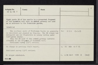 Pitfichie Castle, NJ61NE 2, Ordnance Survey index card, page number 2, Verso