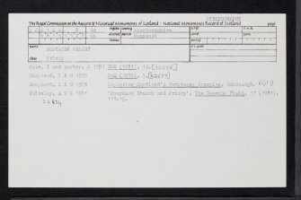 Monymusk Priory, NJ61NE 8, Ordnance Survey index card, Recto