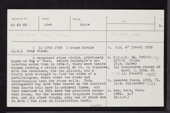 Old Rayne, NJ62NE 1, Ordnance Survey index card, page number 1, Recto
