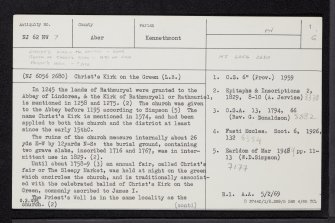 Kennethmont, Christ's Kirk Of Rathmuriel, NJ62NW 7, Ordnance Survey index card, page number 1, Recto