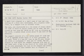 Maiden Castle, NJ62SE 2, Ordnance Survey index card, page number 1, Recto
