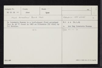 Pittodrie, NJ62SE 14, Ordnance Survey index card, Recto