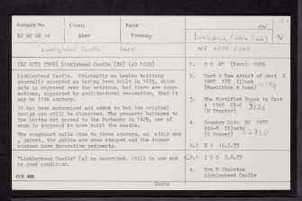 Lickleyhead Castle, NJ62SW 22, Ordnance Survey index card, Recto