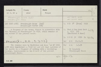 Frendraught House, NJ64SW 4, Ordnance Survey index card, Recto
