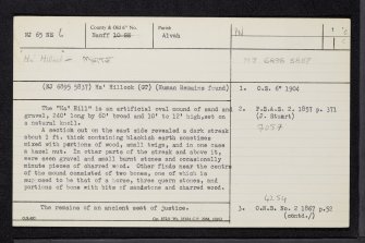 Ha' Hillock, NJ65NE 6, Ordnance Survey index card, page number 1, Recto