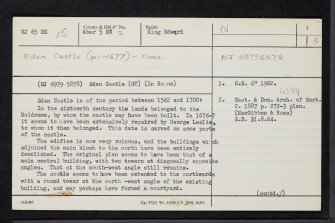Eden Castle, NJ65NE 15, Ordnance Survey index card, page number 1, Recto