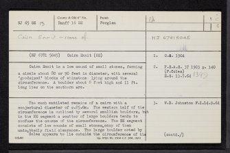 Cairn Ennit, NJ65SE 13, Ordnance Survey index card, page number 1, Recto