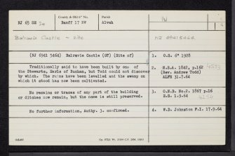 Balravie Castle, NJ65SE 24, Ordnance Survey index card, Recto