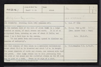 Stirling Cairn, NJ66SE 1, Ordnance Survey index card, page number 1, Recto