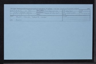 Pley Fauld, 'Drum's Cairn', NJ72SE 2, Ordnance Survey index card, Recto