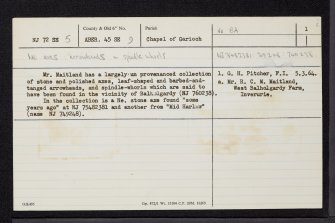 Balhalgardy, NJ72SE 5, Ordnance Survey index card, page number 1, Recto