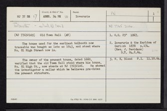 Inverurie, 81 High Street, Town Hall, NJ72SE 17, Ordnance Survey index card, page number 1, Recto