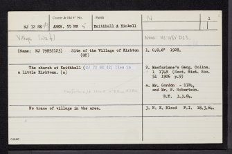 Keith Hall, 'Kirkton', NJ72SE 43, Ordnance Survey index card, page number 1, Recto